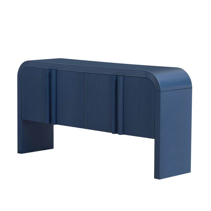 Arched Storage Cabinet Sideboard with 4 Stripes Doors and Adjustable Shelves, Modern Entryway Cabinets with Pine Leg