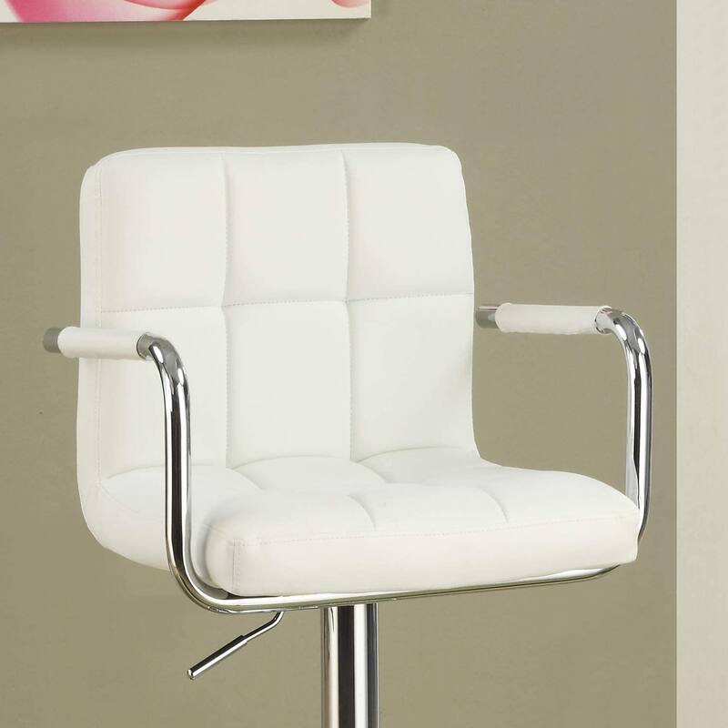 White Faux Leather Bar Stool Counter Height Chairs Set Of 2 Adjustable Height Kitchen Island Stools Armrest Chairs