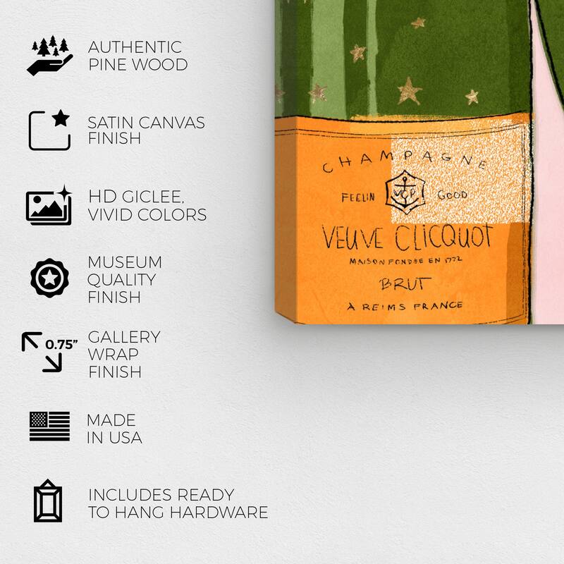 Wynwood Studio 'Shiny Champagne' Drinks and Spirits Wall Art Canvas Print Champagne - Green, Orange