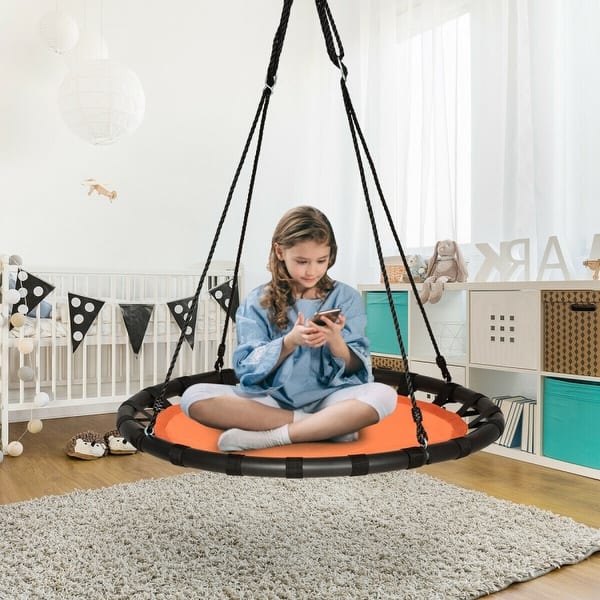slide 2 of 11, 40" Flying Saucer Round Swing Kids Play Set - Orange - 40"-63"" Kids