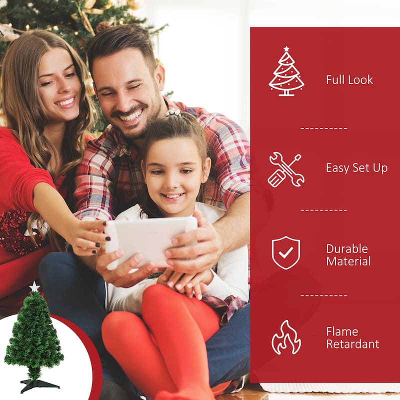 HOMCOM 2.5 ft. Douglas Fir Prelit Small Christmas Tree with Lights, Artificial Little Christmas Tree with Stand