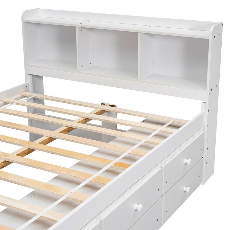 Full Bed with Bookcase Headboard Under bed Storage Drawers and Bed End Storage Case