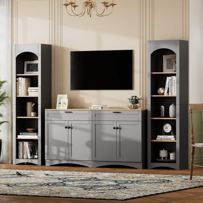 3-Piece Mid-Century Entertainment Center with Storage Cabinet for TVs Up to 70"