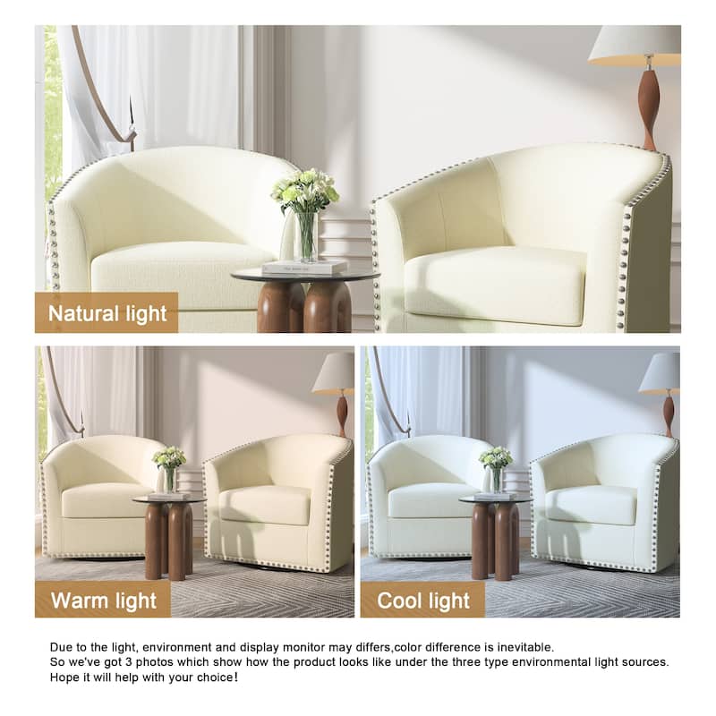 George 2 Set 30"W Upholstered Swivel Barrel Chair with Nailheads
