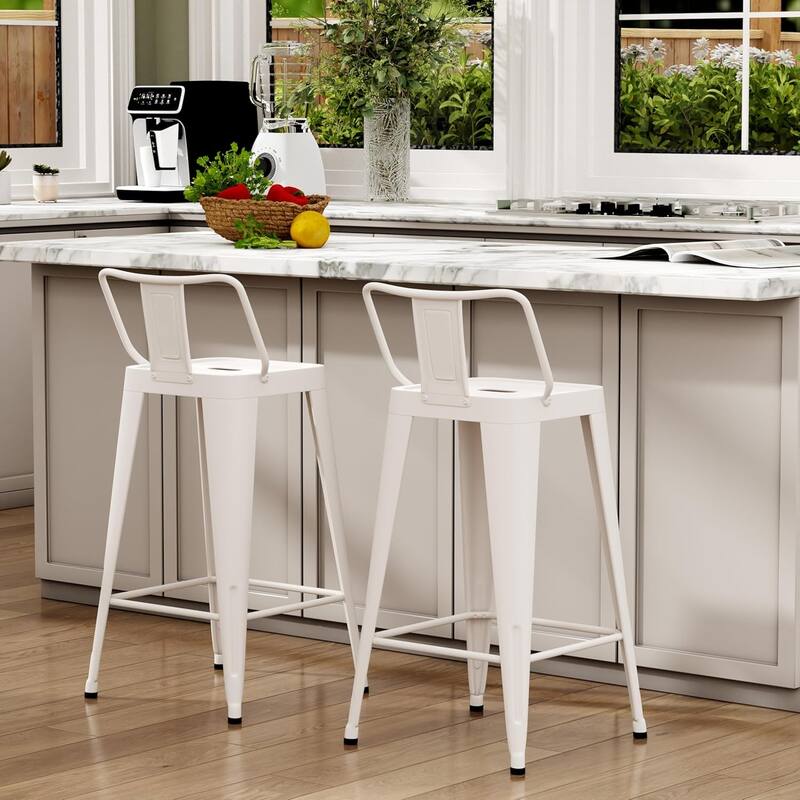 Metal Counter Stools Set of 4 Counter Height Bar Stools 24" Height Barstools with Metal Frame and Low Back