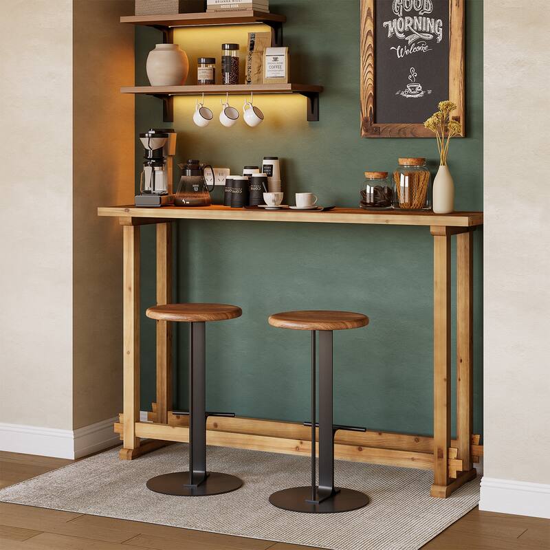 63" Long Solid Wood Counter Height Bar Table, Pub Table for Dining/Living Room, Kitchen, Balcony, Patio, Garden, Bistro