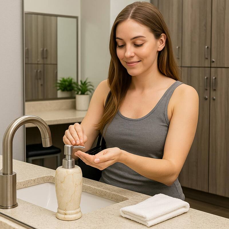 Creative Home Double Rings Collection Champagne Marble Liquid Soap Dispenser, Lotion Dispenser - Beige