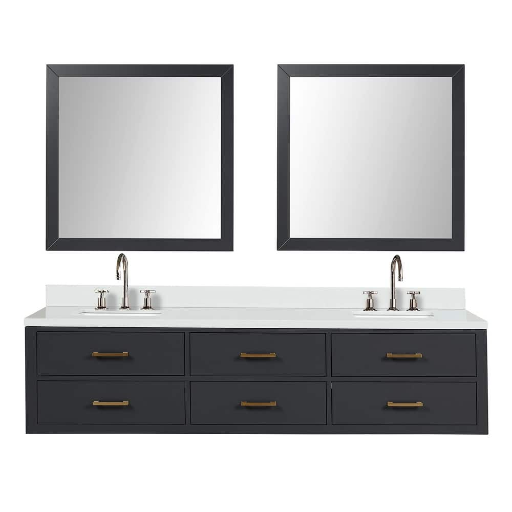 Castor 60 in W x 22 in D Black Double Bath Vanity, Cultured Marble Top, Faucet Set, and 28 in Mirrors