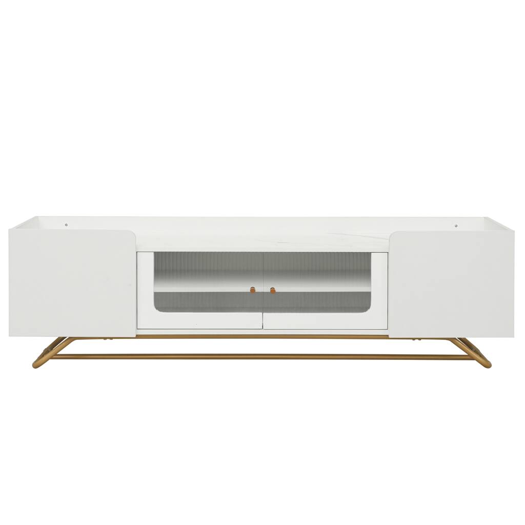 Sleek Design TV Stand TV Console Table with Fluted Glass, Contemporary Entertainment Center for TVs Up to 65"