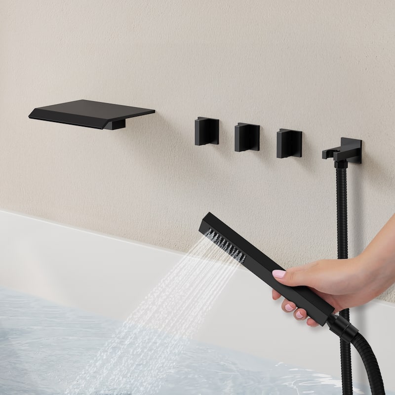Waterfall Tub Faucet with Rough-in Valve,Wall Mounted Tub Spout with Handheld Shower