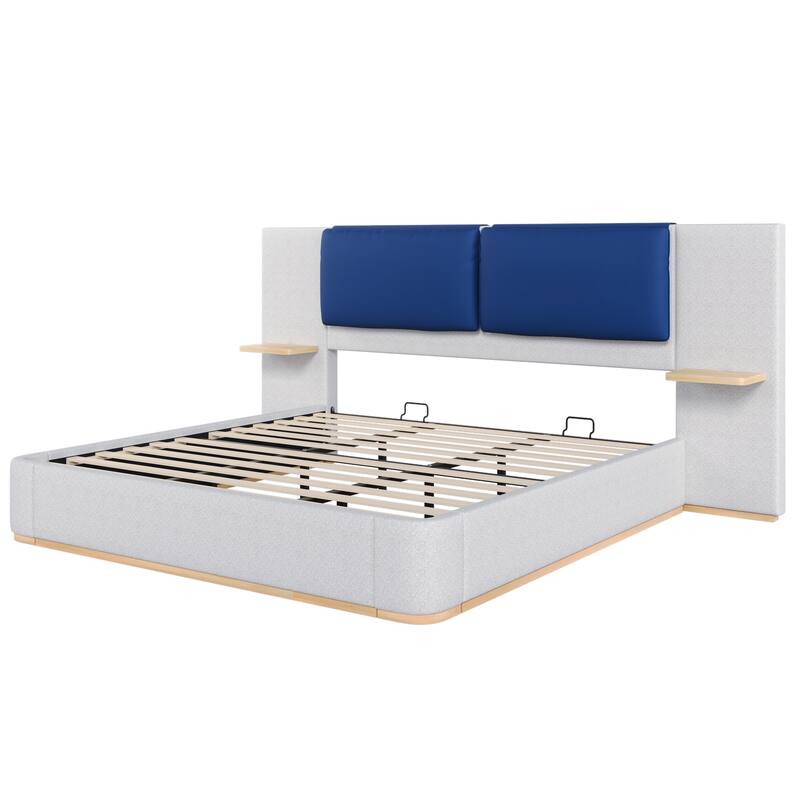 Upholstered Platform Bed with Panel, Soft Rounded Corners