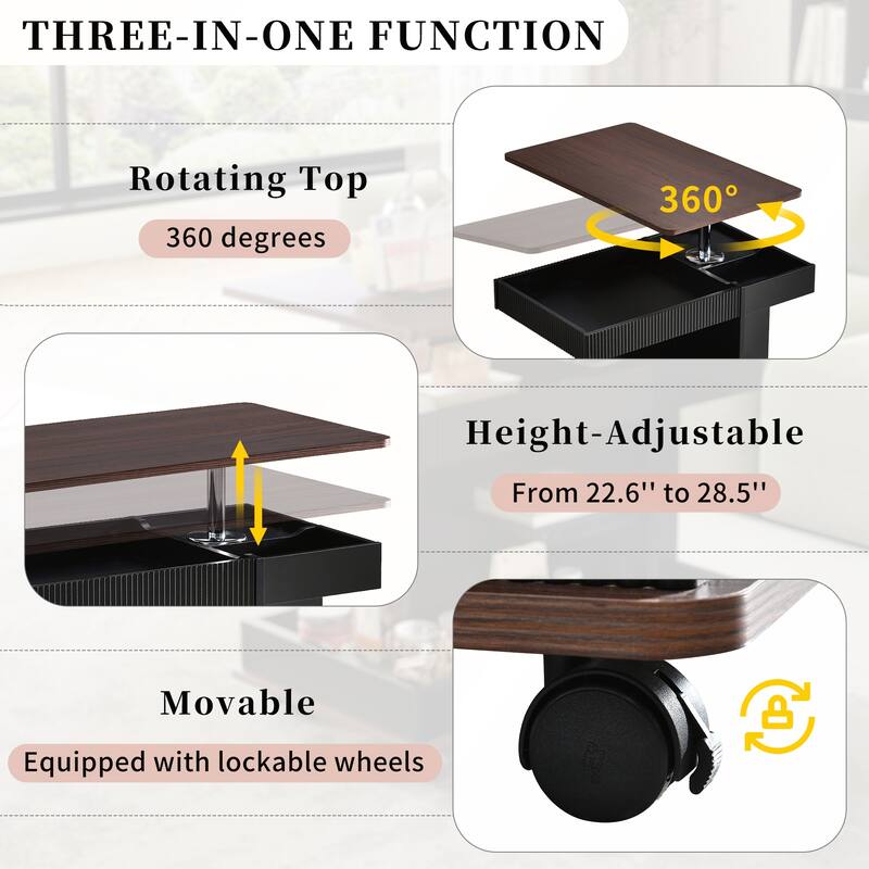 Modern Multifunctional Sofa Side Table with Lift-Top