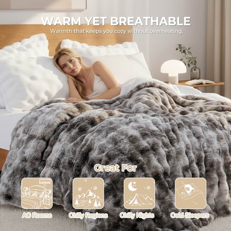3 Pieces Fluffy Faux Rabbit Fur Comforter Set, Plush Fuzzy Bedding Set for Winter