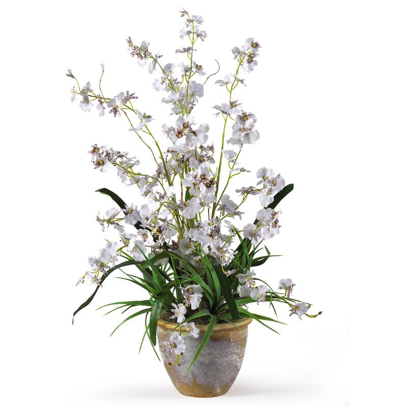 Silk Orchid Arrangement 26" Tall - Modern Faux Flowers with Ceramic Pot - Home Decor Living Room Centerpiece - 26