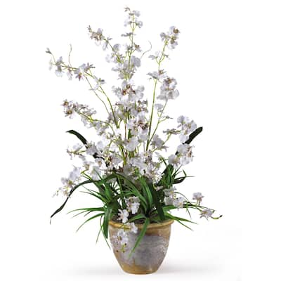 Silk Orchid Arrangement 26" Tall - Modern Faux Flowers with Ceramic Pot - Home Decor Living Room Centerpiece - 26