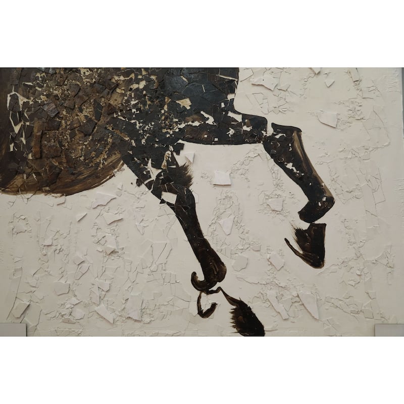 Hand Painted Galloping Horse Neutral Tones Textured Canvas Wall Art