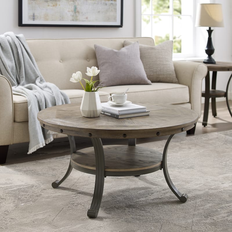 Linon Franklin Industrial Round Coffee Table - Grey