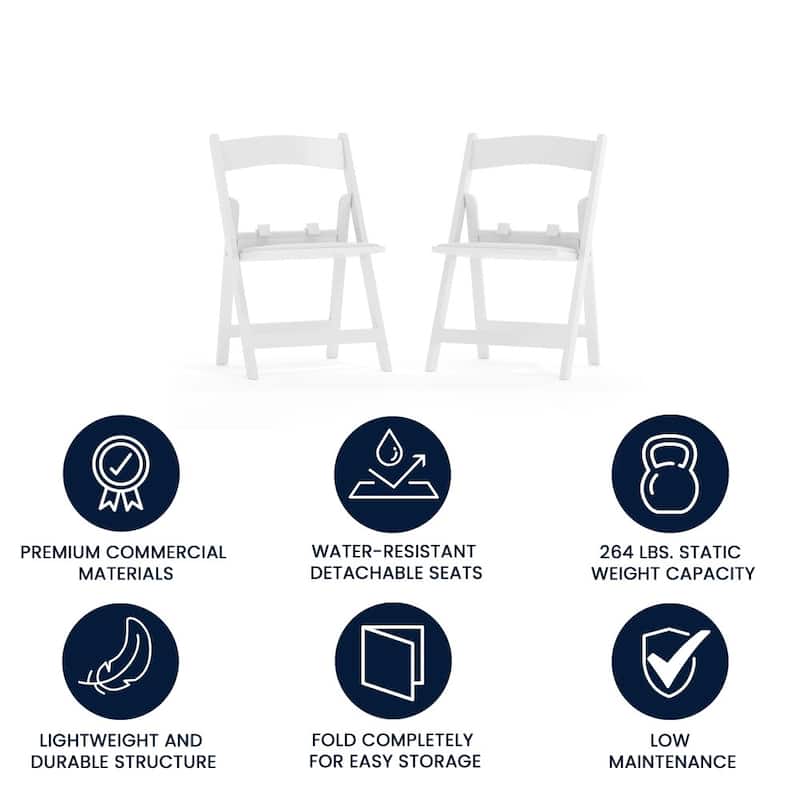 2 Pack Kids White Resin Folding Chair with Vinyl Padded Seat - 12.25"D x 13.25"W x 21"H