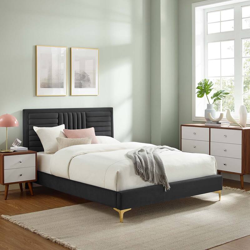 Sofia Channel Tufted Performance Velvet Queen Platform Bed