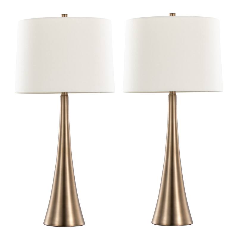 29" Contemporary Metal Table Lamp in Matte Golden Bronze with White Linen Shade from Grandview Gallery, Set of 2 - Bronze