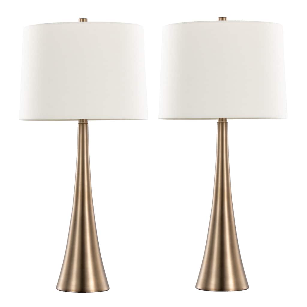 29" Contemporary Metal Table Lamp in Matte Golden Bronze with White Linen Shade from Grandview Gallery, Set of 2
