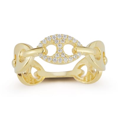 Soleil Sterling Silver Pave Mariner Band Ring