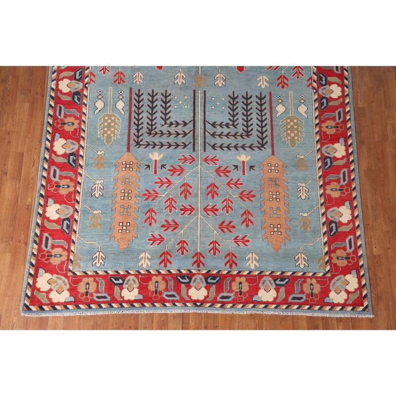 Traditional Blue Kazak Living Room Area Rug Handmade Wool Carpet - 6'6" x 9'9"