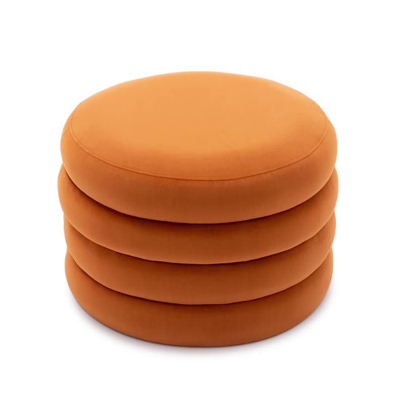 Velvet Round Ottoman with Storage, Footstool with Wooden Shelving, Multifunctional Round Vanity Stool for Makeup