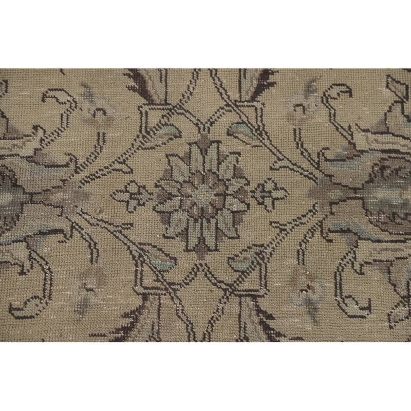 Distressed Tabriz Persian Vintage Area Rug Handmade Pink Wool Carpet - 9'7" x 12'10"