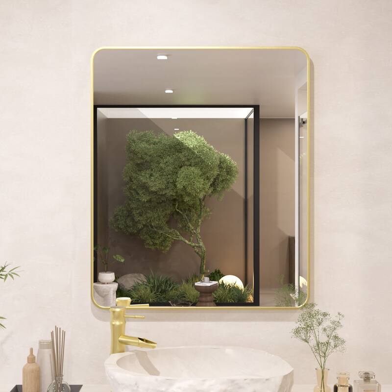 24/30/42/48/60 inch Rectangle Frameless Wall Mounted Bathroom Vanity Mirror - 30" x 36" - Brushed Gold