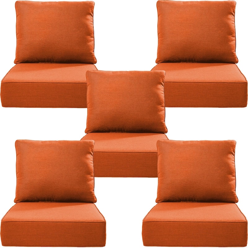 Luxury 6" Outdoor Cushions for Patio Furniture, 24x24x6 Cushion Set, Fade Resistant Replacement Cushions with Removable Cover - Orange - 5 Set
