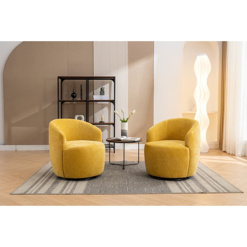Swivel Accent Armchair Barrel Chair With Black Powder Coating Metal Ring