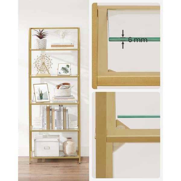 VASAGLE gold display shelf 5 tier steel glass shelves - On Sale - Bed ...