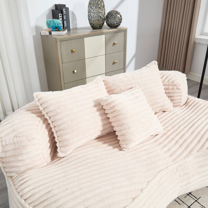 Corduroy Bean Bag Chair, Foam-Filled Lazy Floor Sofa with 3 Pillows, Soft Upholstered Lounge Chair for Adults & Teens