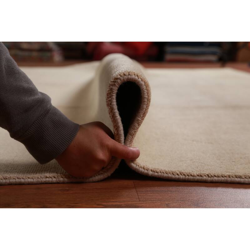 Hand Knotted Oriental 100% Wool Carpet Modern Solid Beige & Ivories Gabbeh Area Rug - 13' 9'' X 9' 11''