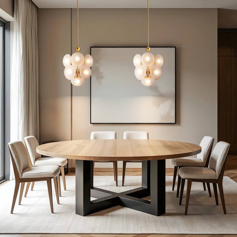 9-Light Modern Glam Gold Cluster Frosted Opal Globe Glass Chandelier for Dining Room, Living Room
