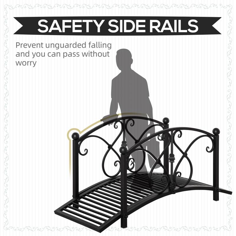 Outsunny Classic Garden Bridge with Safety Railings Arc Footbridge Decorative Pond Bridge for Backyard Creek Stream, Rust Brown