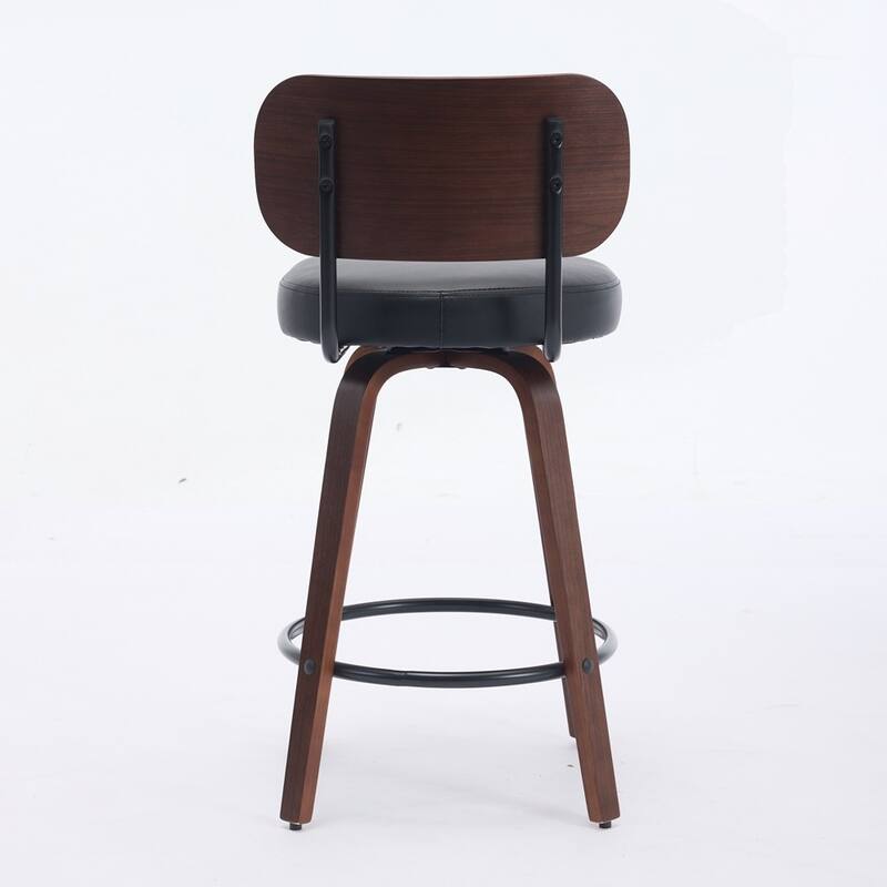 Upholstered Faux Leather Counter Height Barstools with Walnut Back and Bentwood Legs