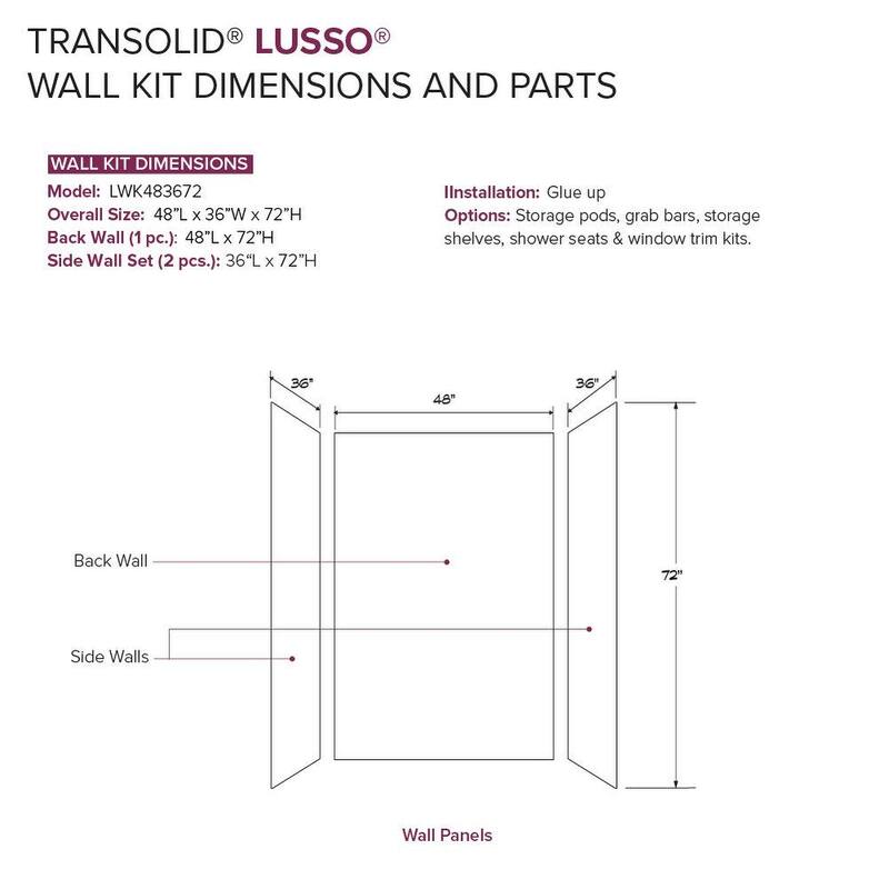 Transolid LWK483672 Lusso 72" H x 48" W x 36" D Three Wall Alcove
