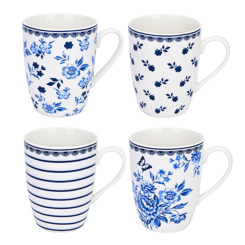 STP Goods Vintage Blue Coffee Tea Bone China Mugs Set of 4