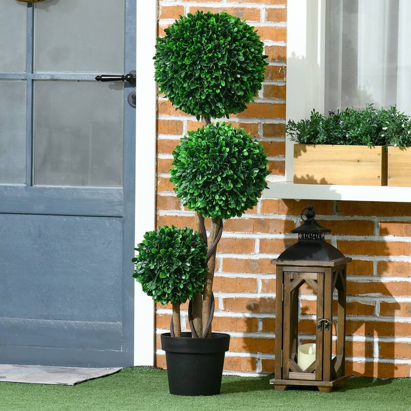 3.5ft/43.25" Artificial 3 Ball Boxwood Topiary Tree with Pot
