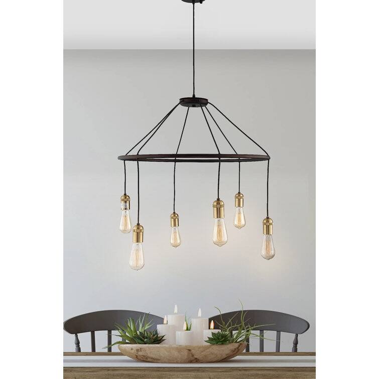 6-Light Industrial Hoop Rustic Circular Chandelier