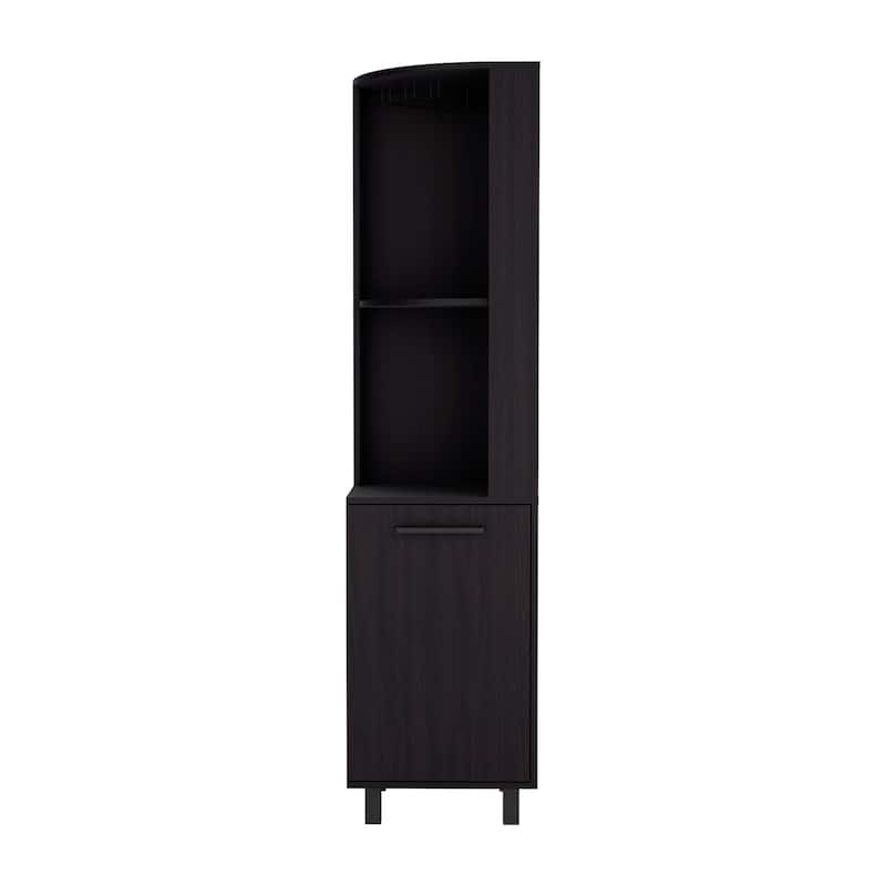 Corner Bar Cabinet With Four Shelves,Ten Wine Bottle Cubbies And Stemware,White