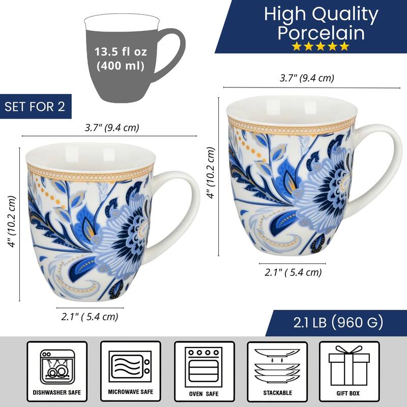 STP Goods 13.5oz Melody of Flowers Bone China Mug Set of 2 in Gift Box