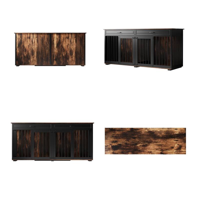 72.4 Inch Wooden Large Furniture Dog Crate with Drawers & Divider