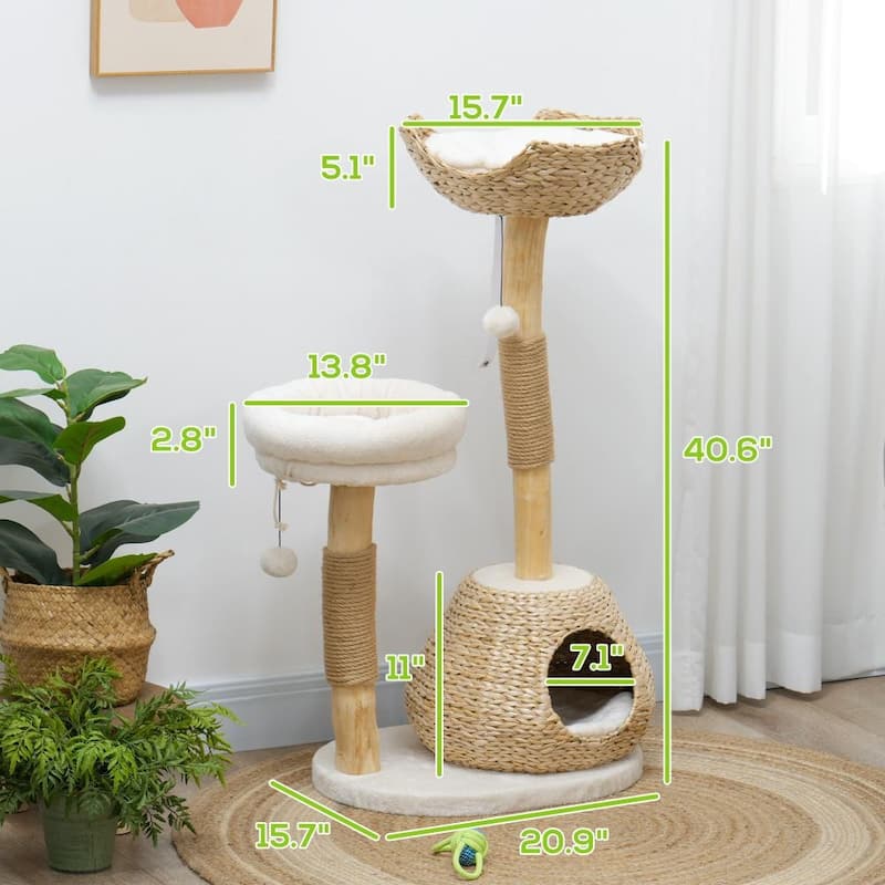 Anmytek Wooden Cat Tree with Scratching Posts for Indoor Cats