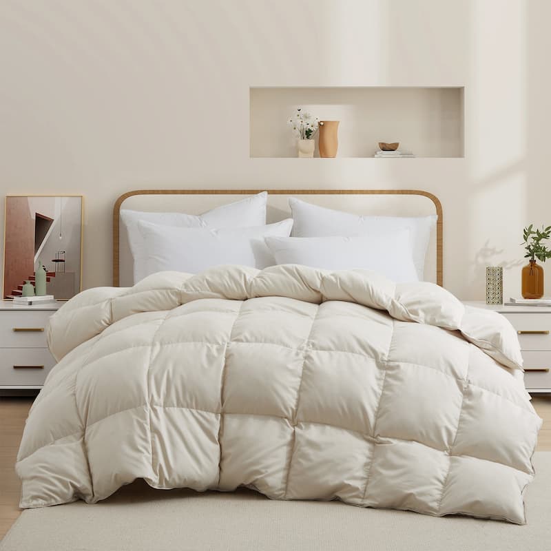 All Season White Goose Feather Fiber & Down Duvet Comforter - Twin - Cream