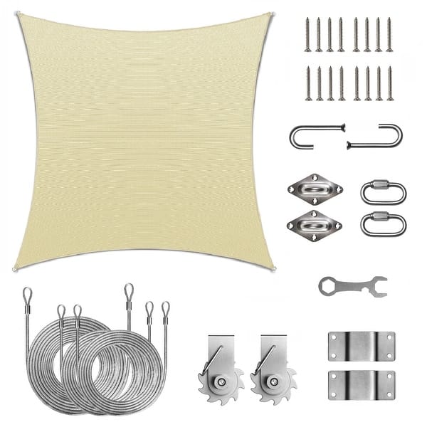 ColourTreeUSA Square Sun Shade Sail 190 GSM HDPE with Winch Hardware