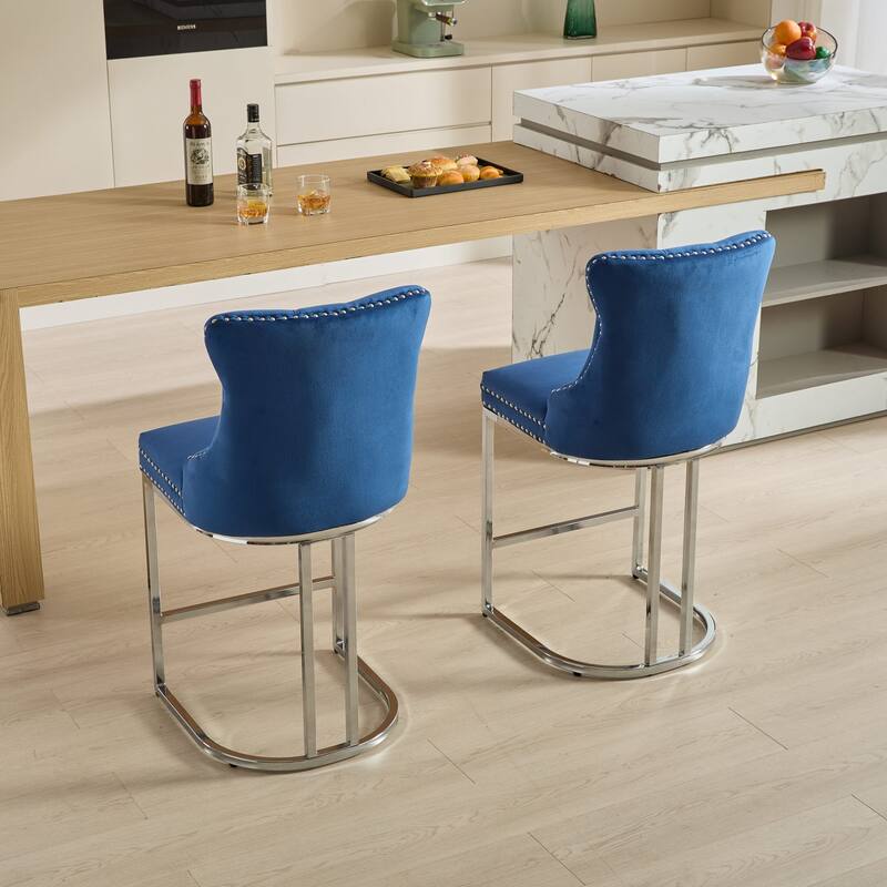 26" Counter Height Bar Stools Set of 2, Velvet Barstools