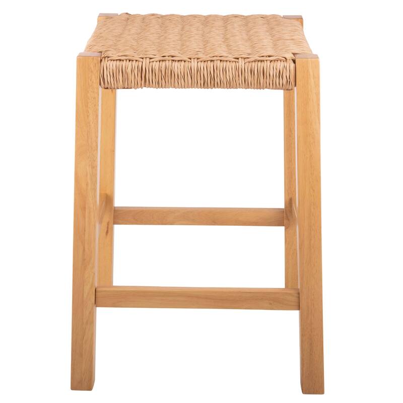 Newport 24"H Wood Counter Height Stool 24 with Handcrafted Woven Rope Seat, Natural
